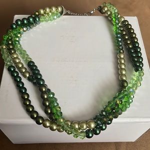 3 Green beaded silver necklace